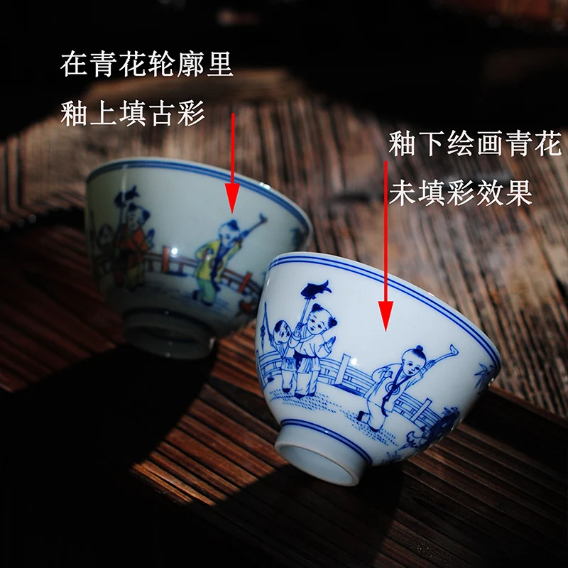 Yuyao Chenghua Blue and White Doucai Children's Spring Cup Jingdezhen Hand Drawn Kung Fu Tea Cup Single Cup Master Tea Cup