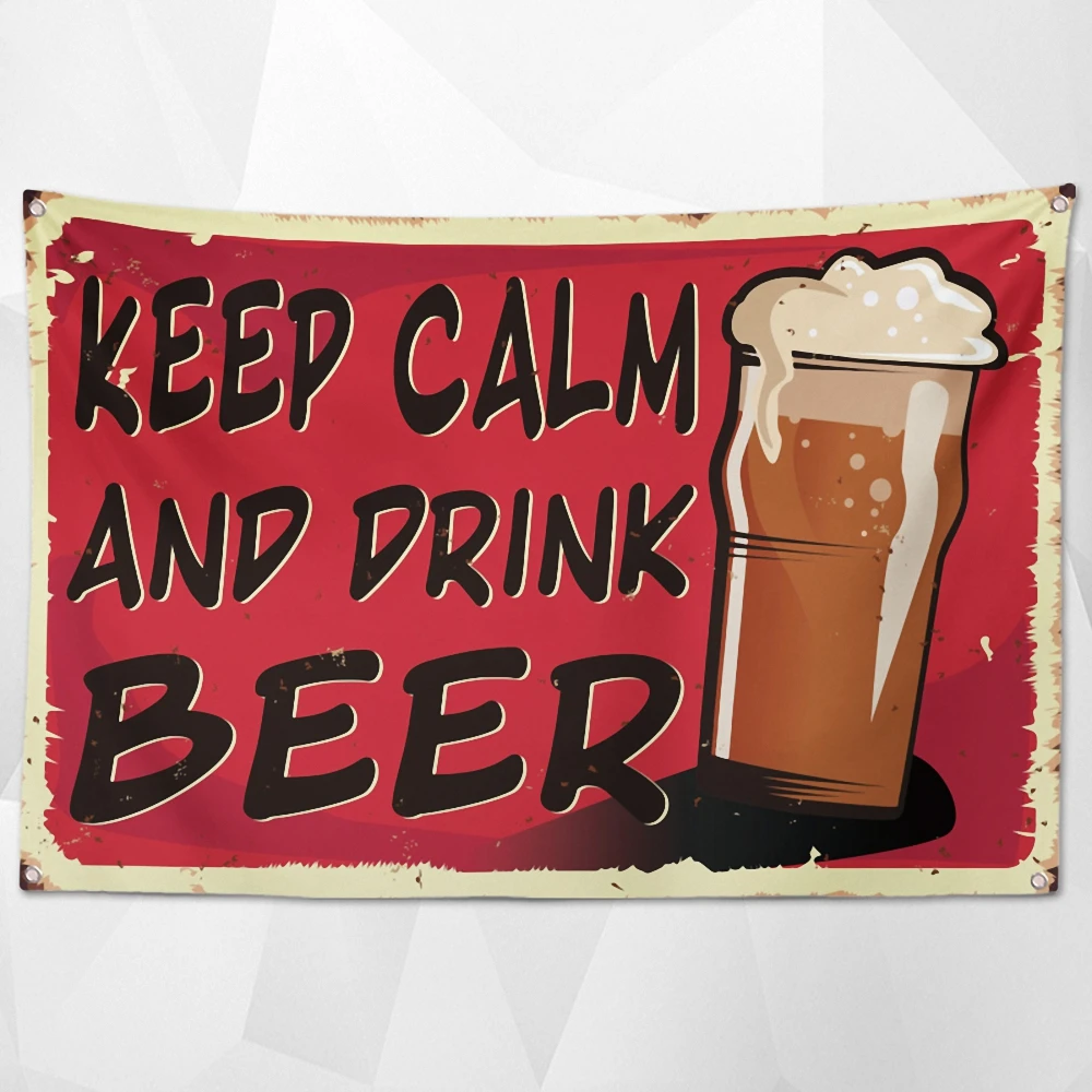 

KEEP CALM AND DRINK BEER Poster Canvas Painting Wall Chart Mural Cocktail Party Beer Festival Decor Banner Wall Hanging Flag