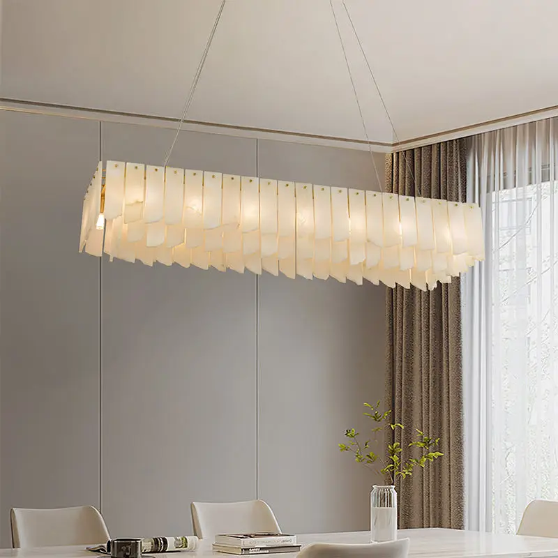 Nordic Style Residential Decoration Pendant Light Living Room Kitchen Island Led Alabaster Marble Chandelier Lamp