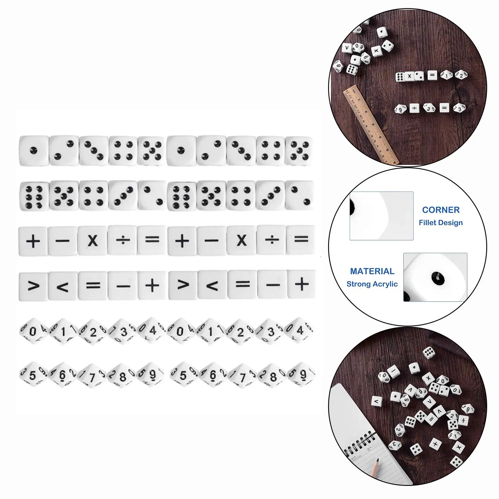 30 Pieces Mathematical Dice Supplies Supplies Multiplication Division Math