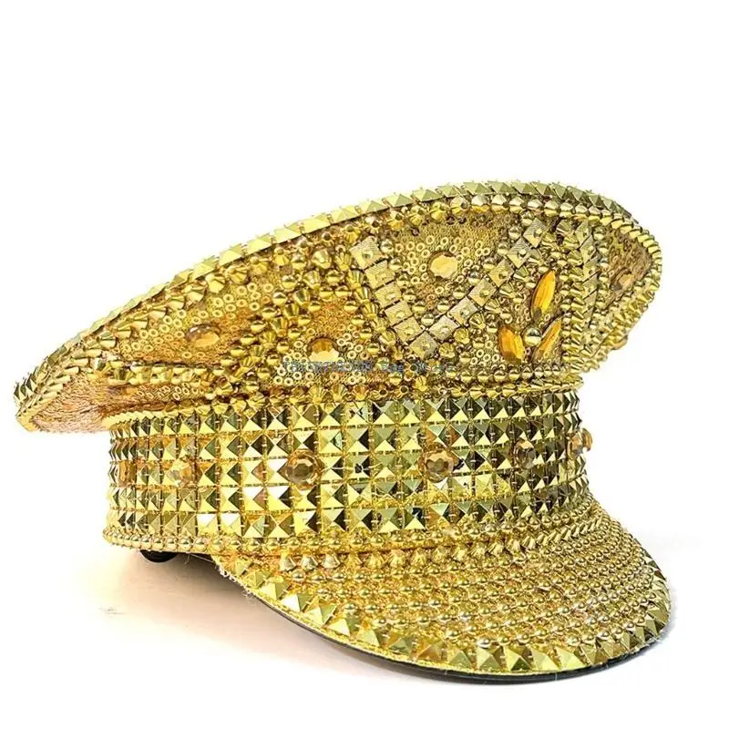 340D Bejeweled Captain Hat Golden Sequins Sailor Hat for Bachelorette Party