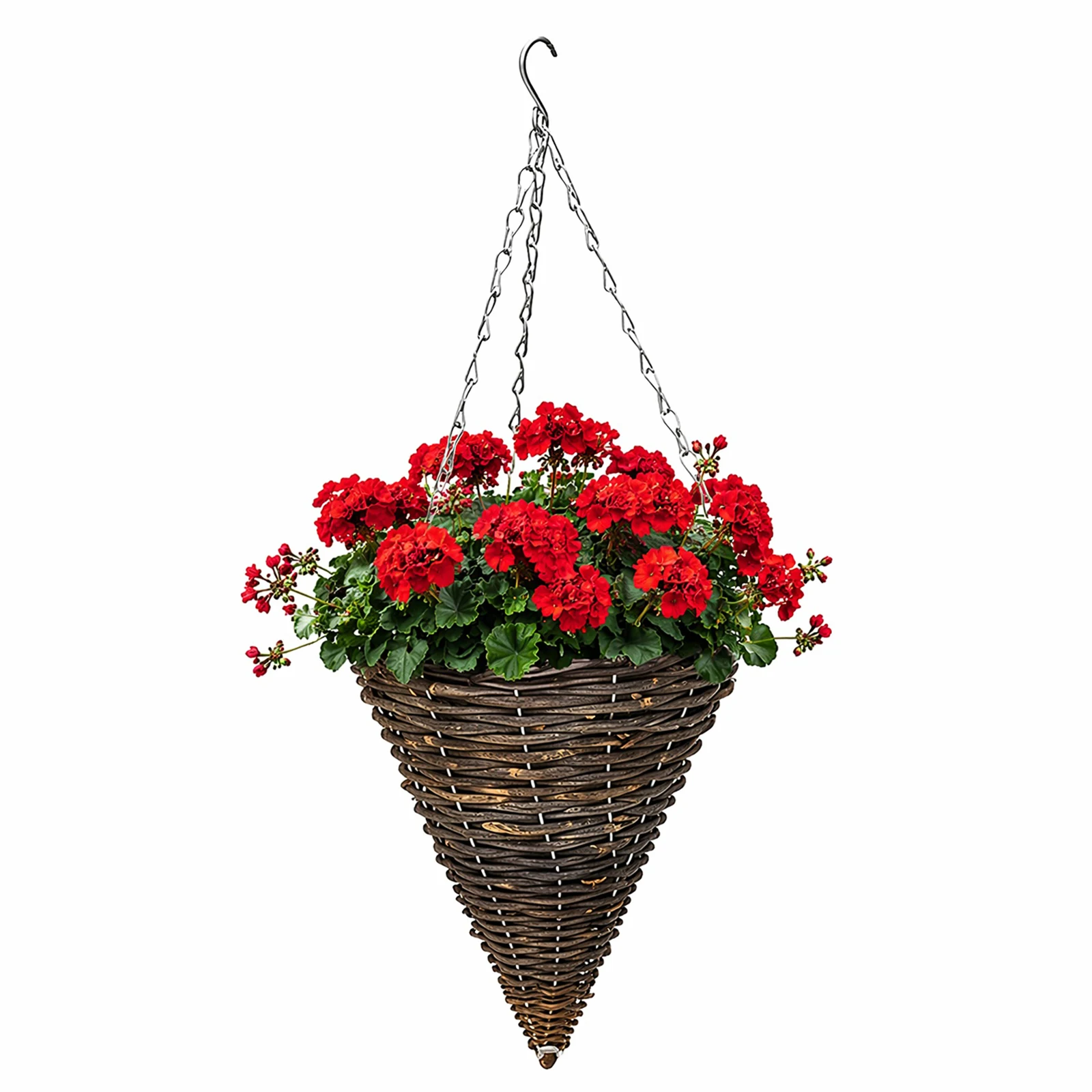 2Pcs Cone Shaped Hanging Basket with Chain Hook and Plastic Liner Rattan Woven Planter Cone Shape Flower Pot for Indoor Outdoor