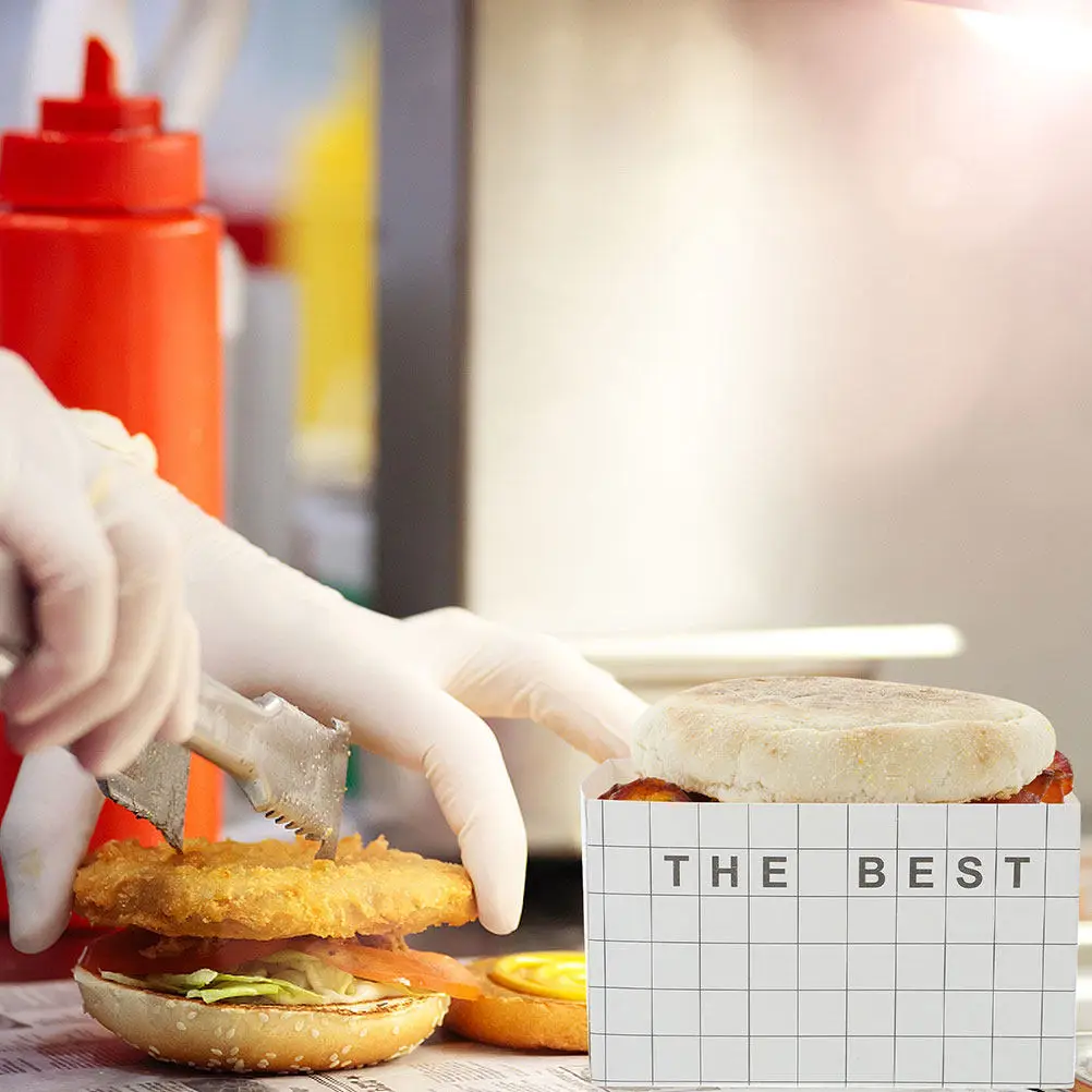 

50pcs Burger Oil Paper Tray Sandwich Packaging Boxes Oil-Proof Food Containers Lunch Baking Dessert Box Disposable Food