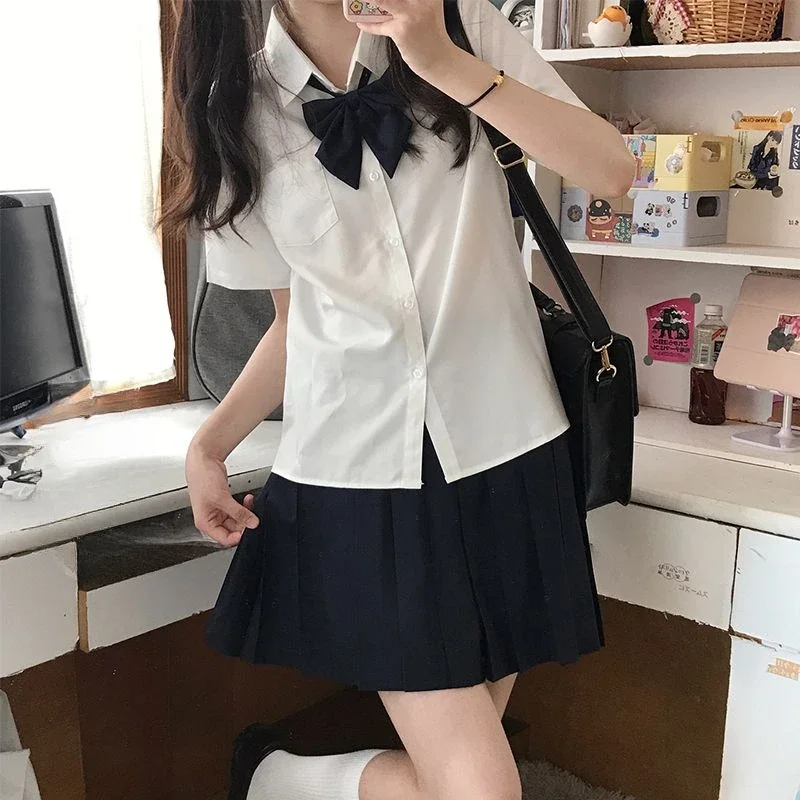 Japanese Fashion JK Shirts Women Summer Basic Harajuku All-match Lolita Solid Kawaii Blusas Fashion Tops Sweet Chic Lady Slim