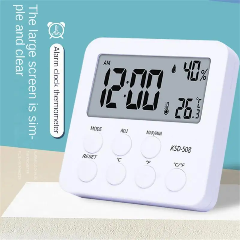 Electronic Temperature And Humidity Meter Household Desktop Small Clock Alarm Clock Digital Dry And Wet Thermometer Indoor Home