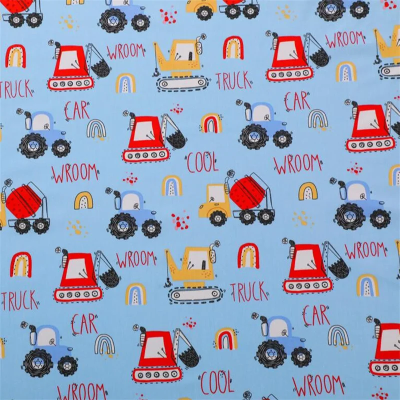 Cool Cartoon Building Site Truck Print Cotton Fabric for Sewing Patchwork Cloth Quilting Scrapbook Tecido Diy Handmade Material