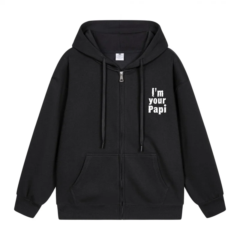 

Мужская толстовка на молнии I Am Your Papi 2025, новый стиль, повседневный стиль для пар, повседневный и свободный