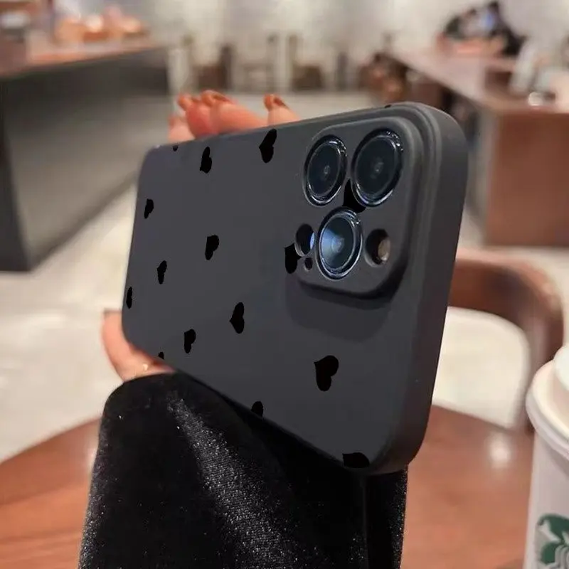 샤오미 레드미 노트 14 13 12 11 프로 플러스 5G 10 레드미 14C 13C 12C용 블랙 하트 패턴 폰 케이스, 충격 방지 소프트 실리콘 커버