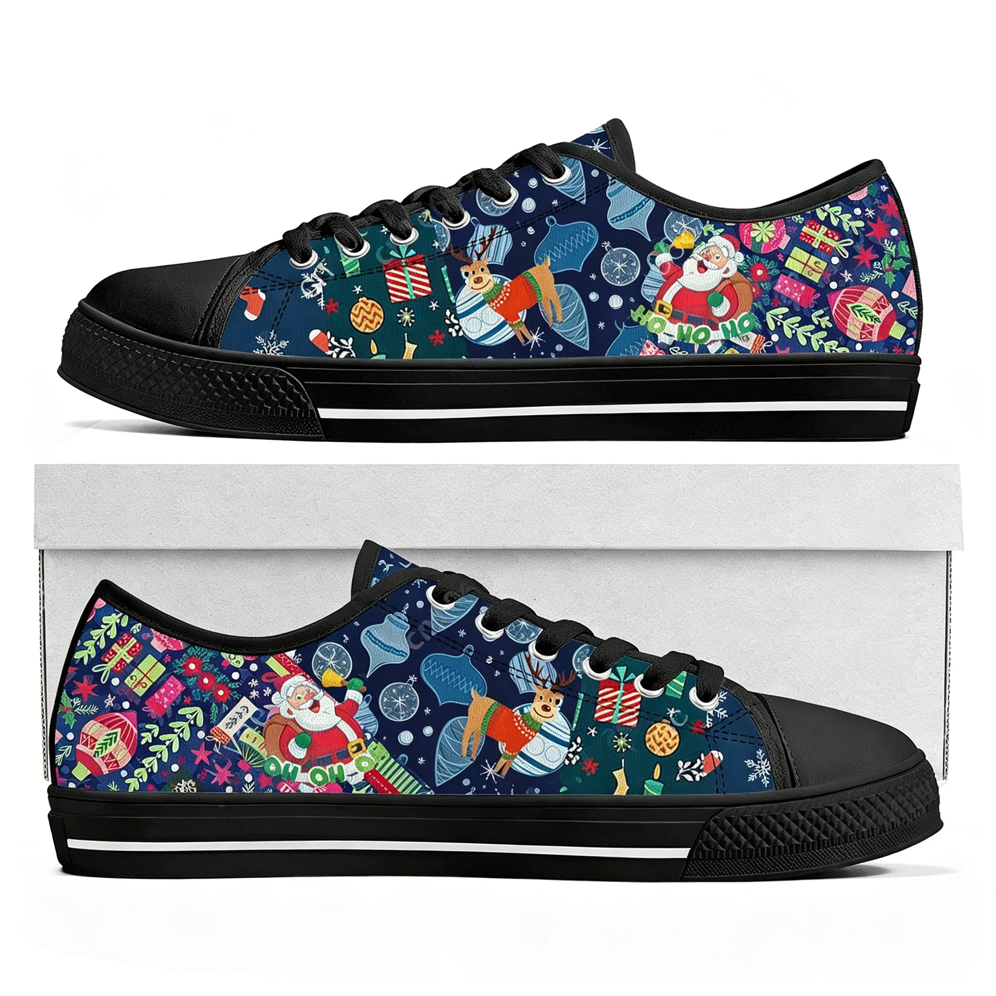 

Christmas Santa Claus Snowflakes Low Top Sneakers Men Women Teenager High Quality Shoes Canvas Sneaker Couple Custom Made shoe