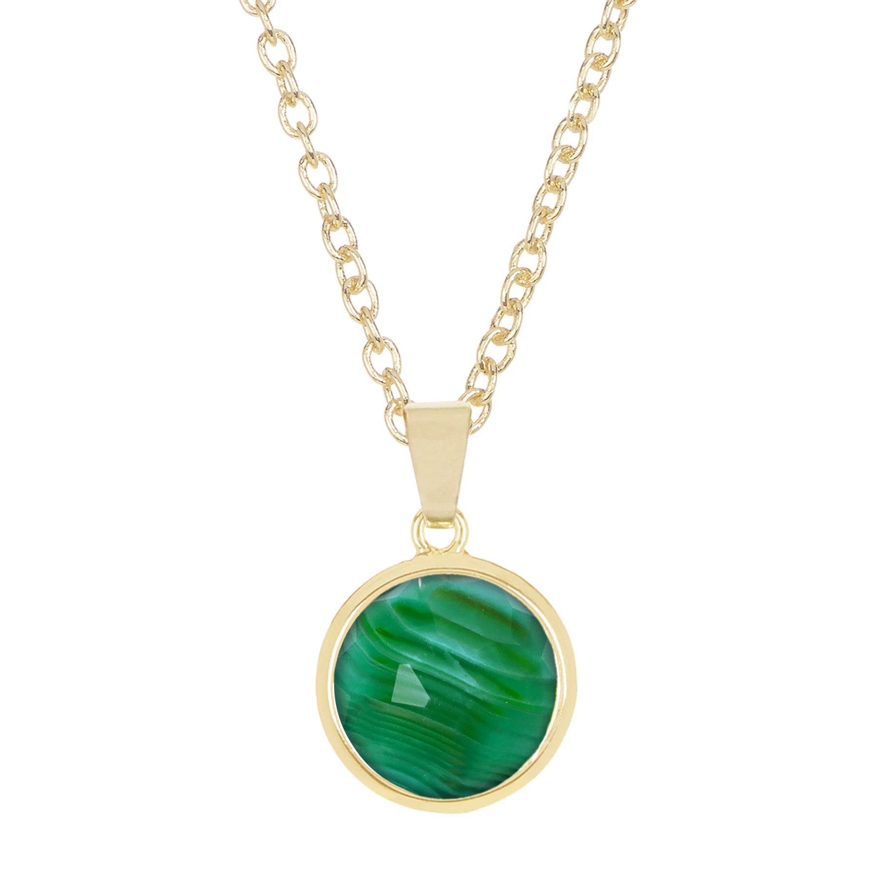 

Green Lace Agate Natural Gemstone Round Pendant Necklace