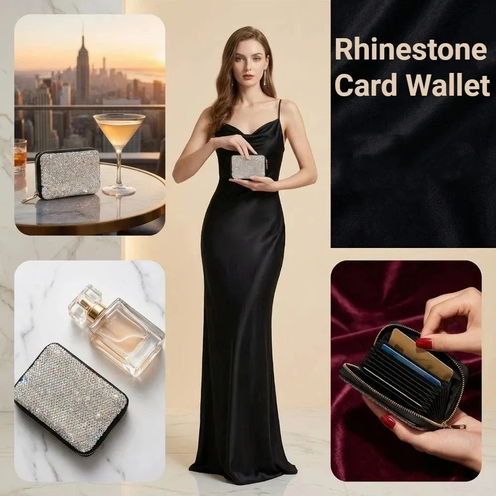 Sparkling Women's Card Bag Portable Luxury Bling Crystal Card Wallet Dust-proof Lightweight Bling Rhinestone Card Holder
