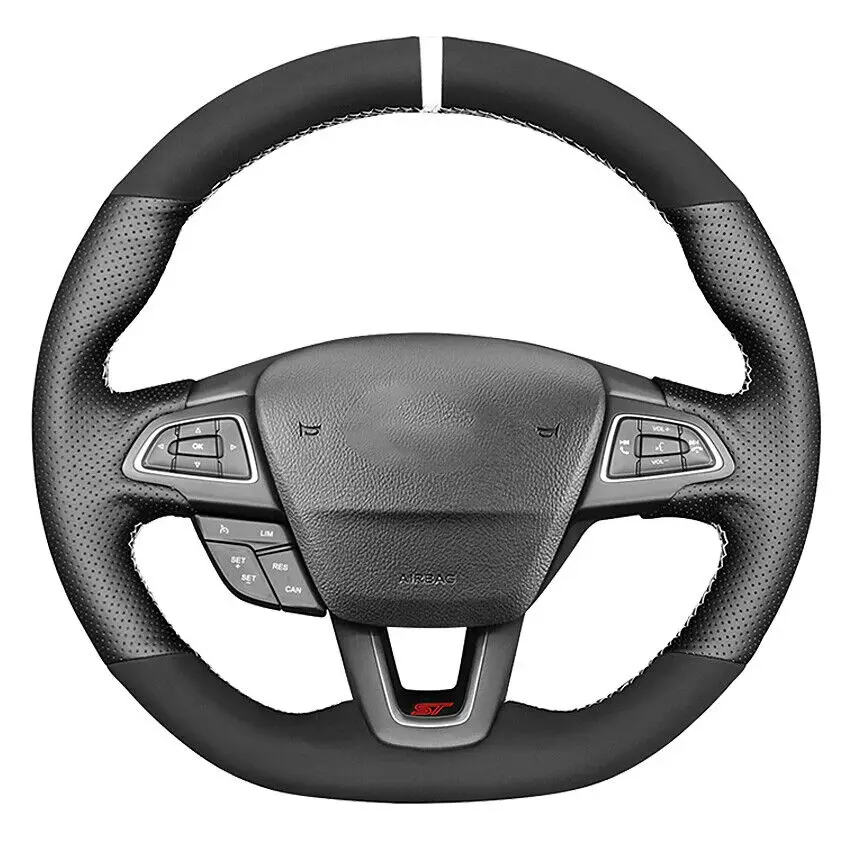 

DIY Hand Sewn Non-slip Suede Leather Steering Wheel Cover For Ford Focus (RS | ST | ST-Line) 2015-2018 Car Interior Accessories