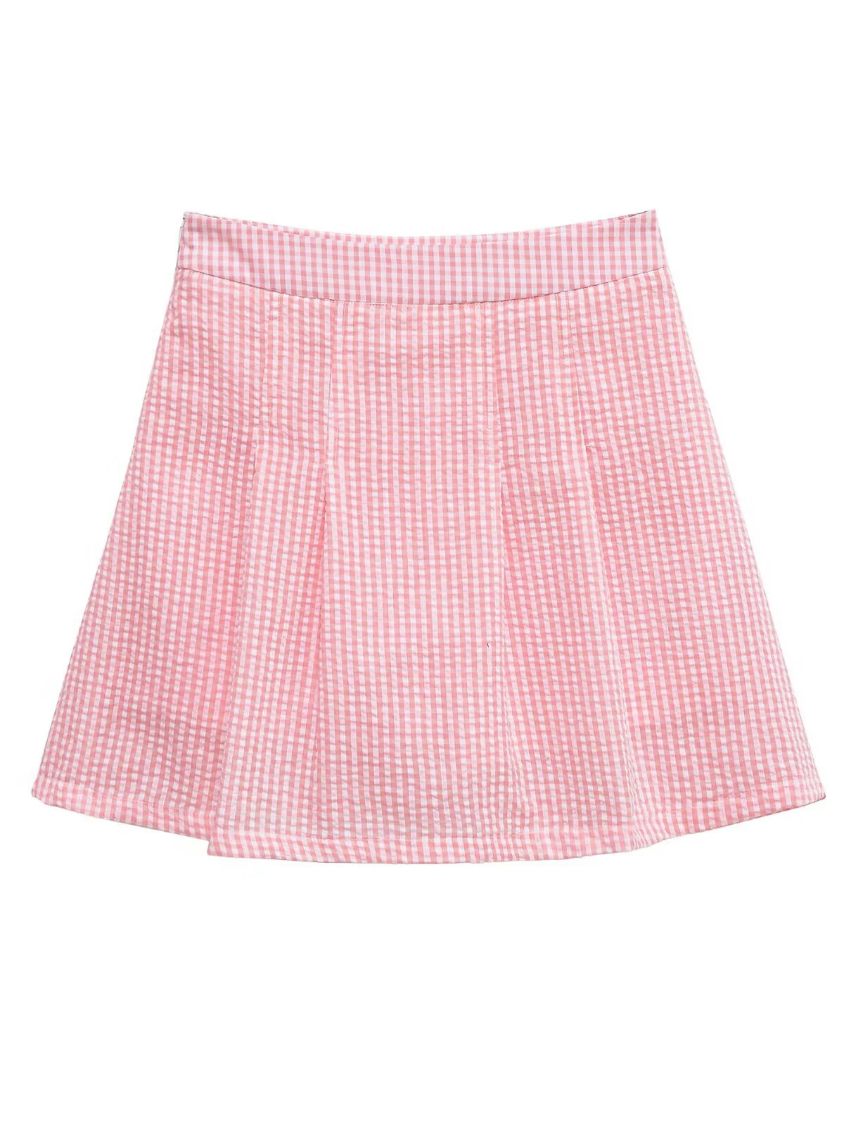 Saia A-Line de Cintura Alta em Xadrez Rosa para Mulheres, Nova Saia Fina de Verão, Estilo Escolar Doce com Ajuste Perfeito