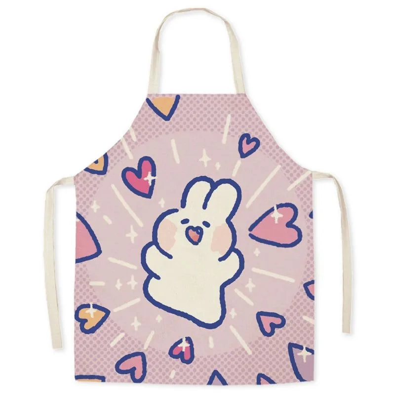 Fashionable cute cartoon bear sleeveless apron home cleaning kitchen cooking baking linen apron for adults