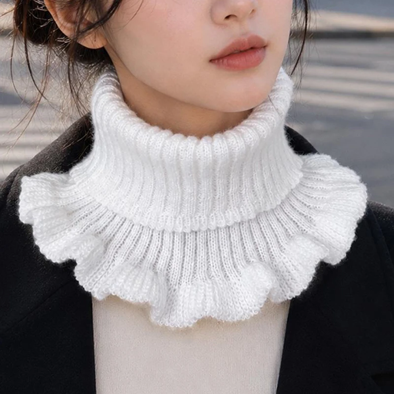 Polyester Knit Dickey Collar for Women Detachable Fake Collar Scarf Neck Warmer Stretchy One Size Ruffled Edge for Sweater Coat