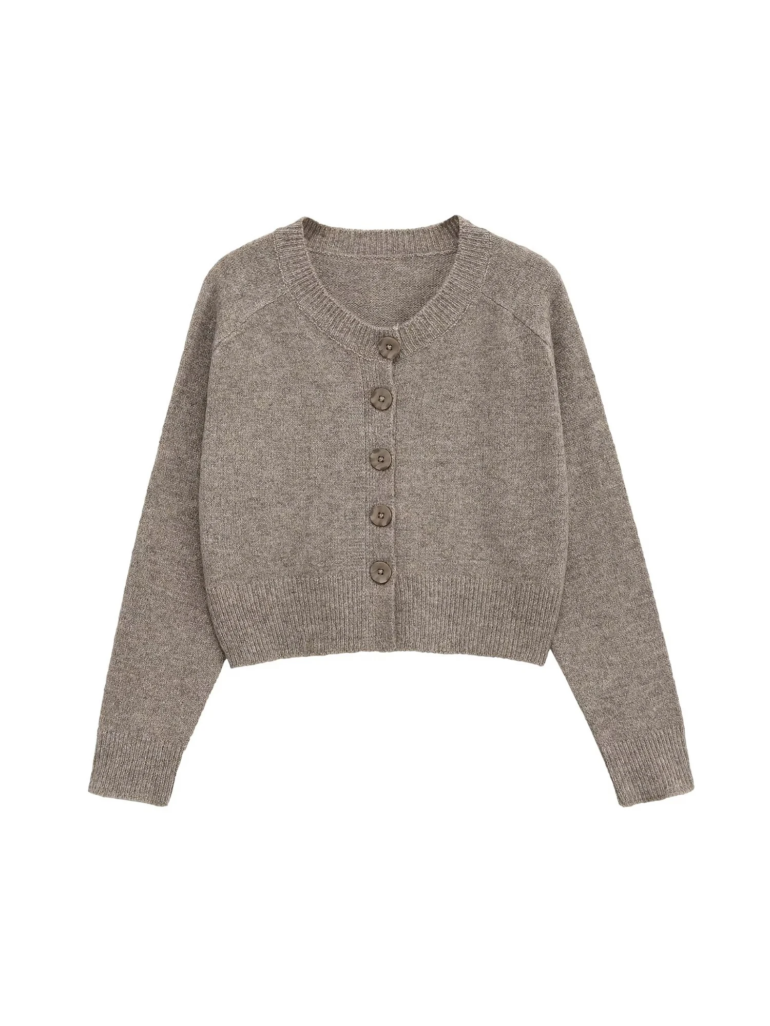 

Женский кардиган с круглым вырезом, винтажный свитер 2000-х годов Y2k, эстетический джемпер, трикотаж, укороченный свитер с длинными рукавами, модная осенняя одежда