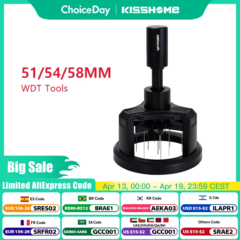 

Инструмент для распределения кофе Alikisscafe Espresso Stirrer: вращающийся игольчатый дистрибьютор для портафильтров 51 мм, 53 мм, 58 мм, инструменты WDT для бариста