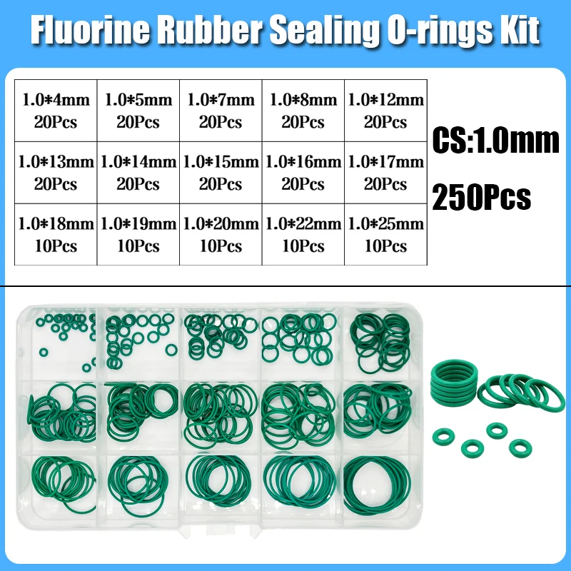 250s grüne FKM O-Ring-Dichtung Hitzebeständigkeit Hohe Härte Korrosion CS 1/1,5/2/2,4/3,1 Fluorkautschuk-Dichtung O-Ringe Kit – Detail 9