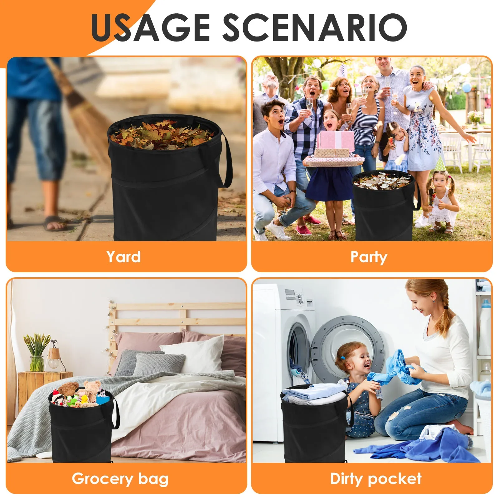 Reusable Garden Bag 10 Gallon Collapsible Garden Bag Large Capacity Leaf Sack Light Trash Can Garden Garbage Waste Container Bag