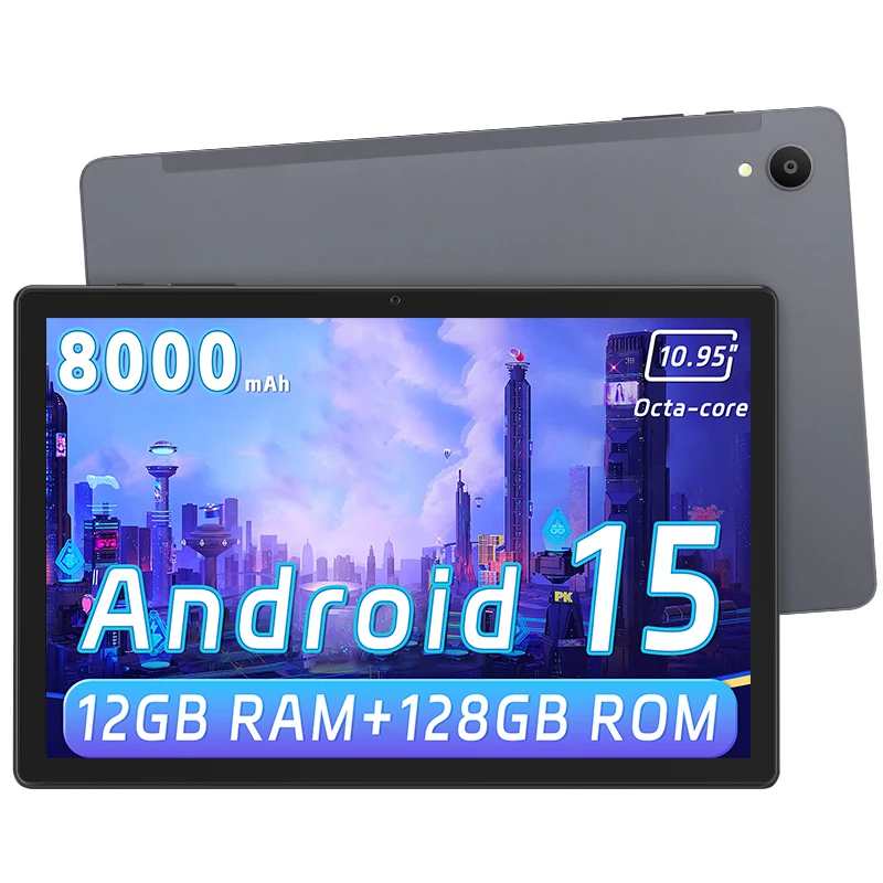 ANRY 10.95 بوصة Tableta Android 15 مع بطارية ذات سعة كبيرة 8000 مللي أمبير في الساعة، كاميرا T606 8 النواة 12 جيجابايت + 128 جيجابايت مزدوجة، وظيفة واي فاي مزدوجة النطاق