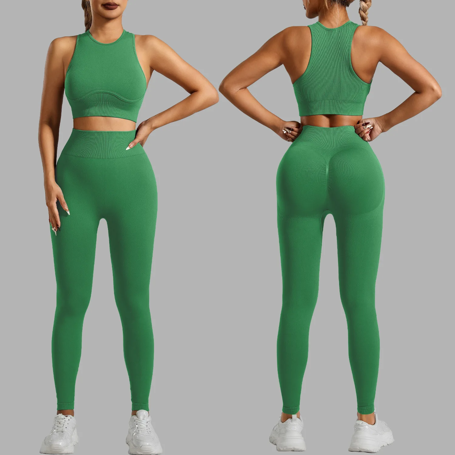 Ribbed Workout Clothes for Women Yoga Set Fitness Gym Outifts 2 Pieces Vest Sport Suit Tracksuit Sport Leggings Set Active Wear