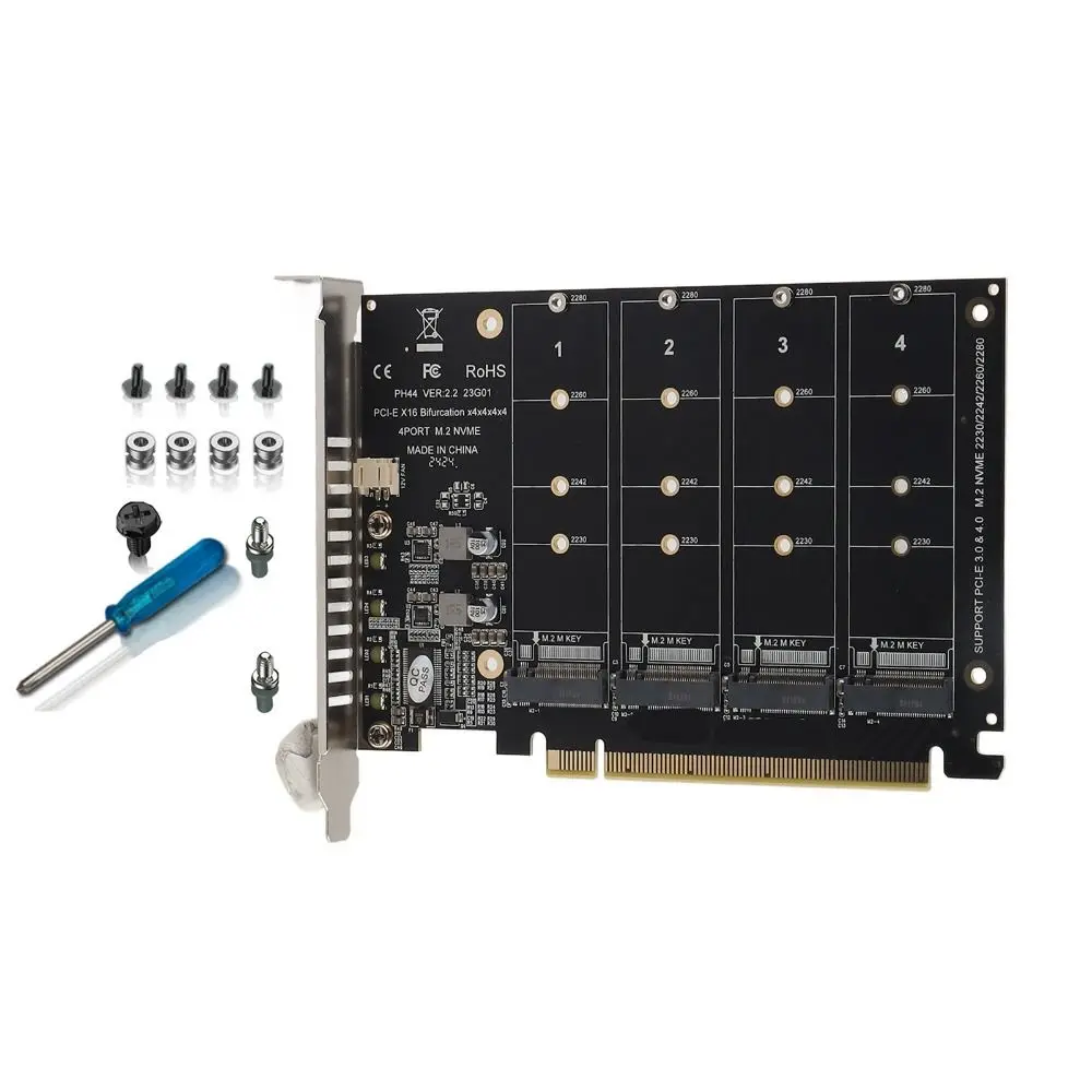 Stable 4 Port M.2 PCIE Adapter Card Plug and Play 4 x 64Gbps SSD Converter Card PCIE X16 Hard Drive Reader System Free Drive