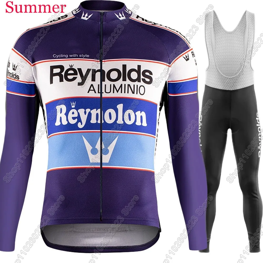 رينولدز فريق الدراجات جيرسي 2025 مجموعة ملابس الرجعية دعوى الشتاء الصيف رجالي كم طويل الدراجة الجبلية الطريق السراويل مريلة Ropa Ciclismo