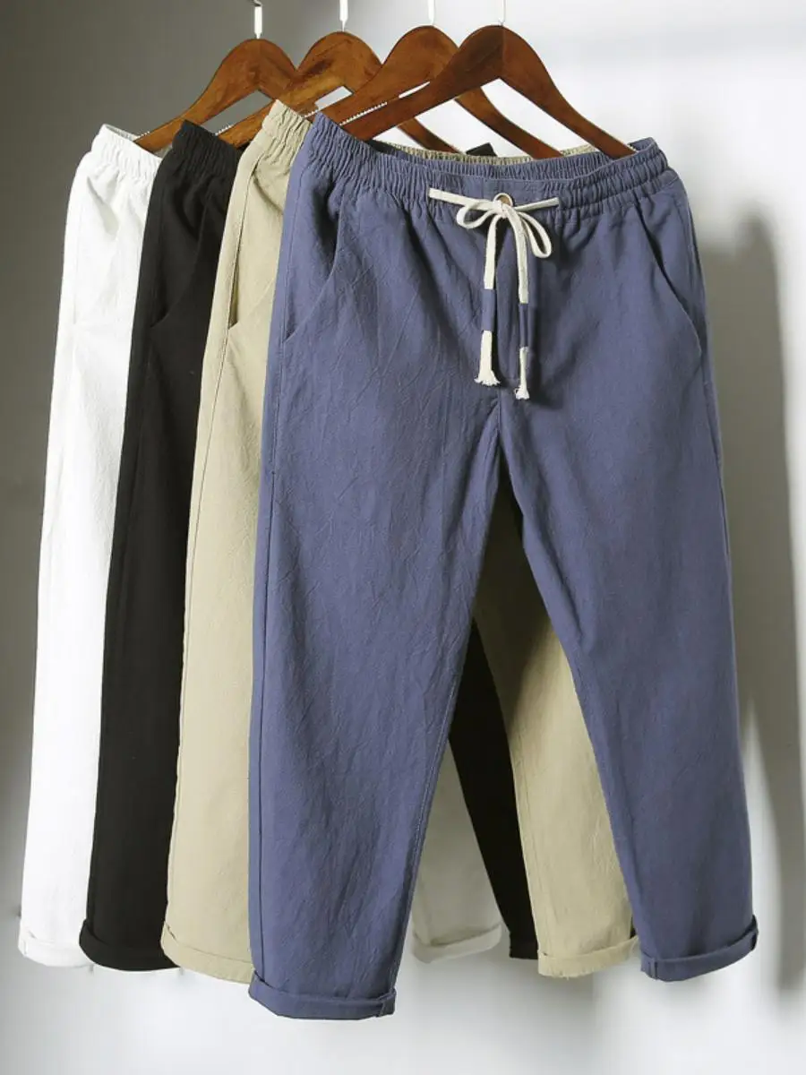 

Summer Men's Loose Cotton Linen Casual Pants Nine Points Slim Fit Harlan Sle Comfortable Breathable Faionable M Trousers