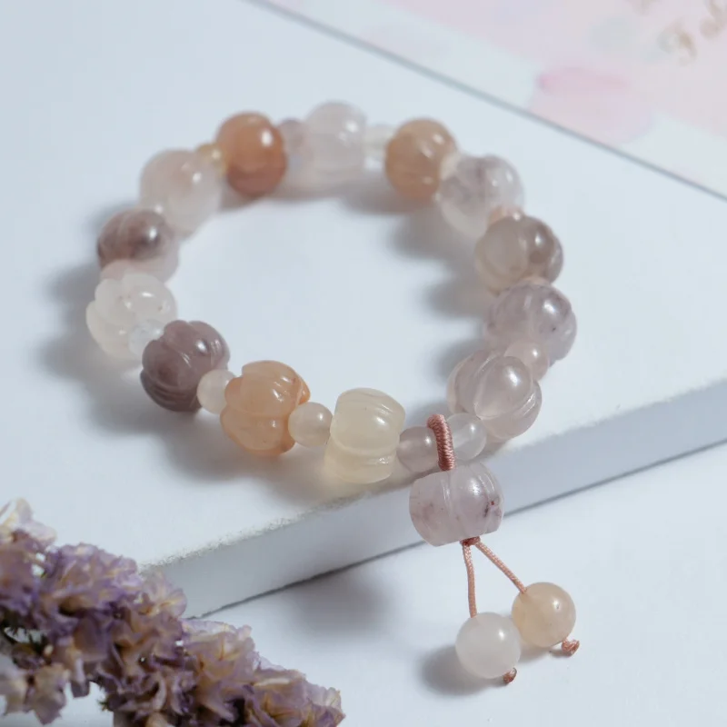 

Natural Golden Silk Jade Sheep Fat White Jade Pumpkin Violet Jade Bracelet for Women Fashionable Elegant Versatile Personality A
