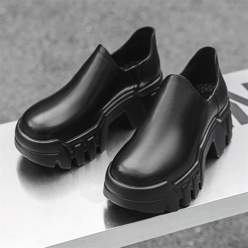 

Men Functional Thick Soled Derby Shoes with Gear Soles Simple Design Anti Slip Height Increasing Fashionable Shoes