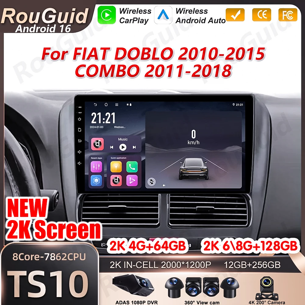 

Android 16 Carplay для FIAT DOBLO COMBO 2010-2018, 5G Wi-Fi, мультимедийный проигрыватель, DSP, GPS, Bluetooth, сенсорный экран, беспроводной.