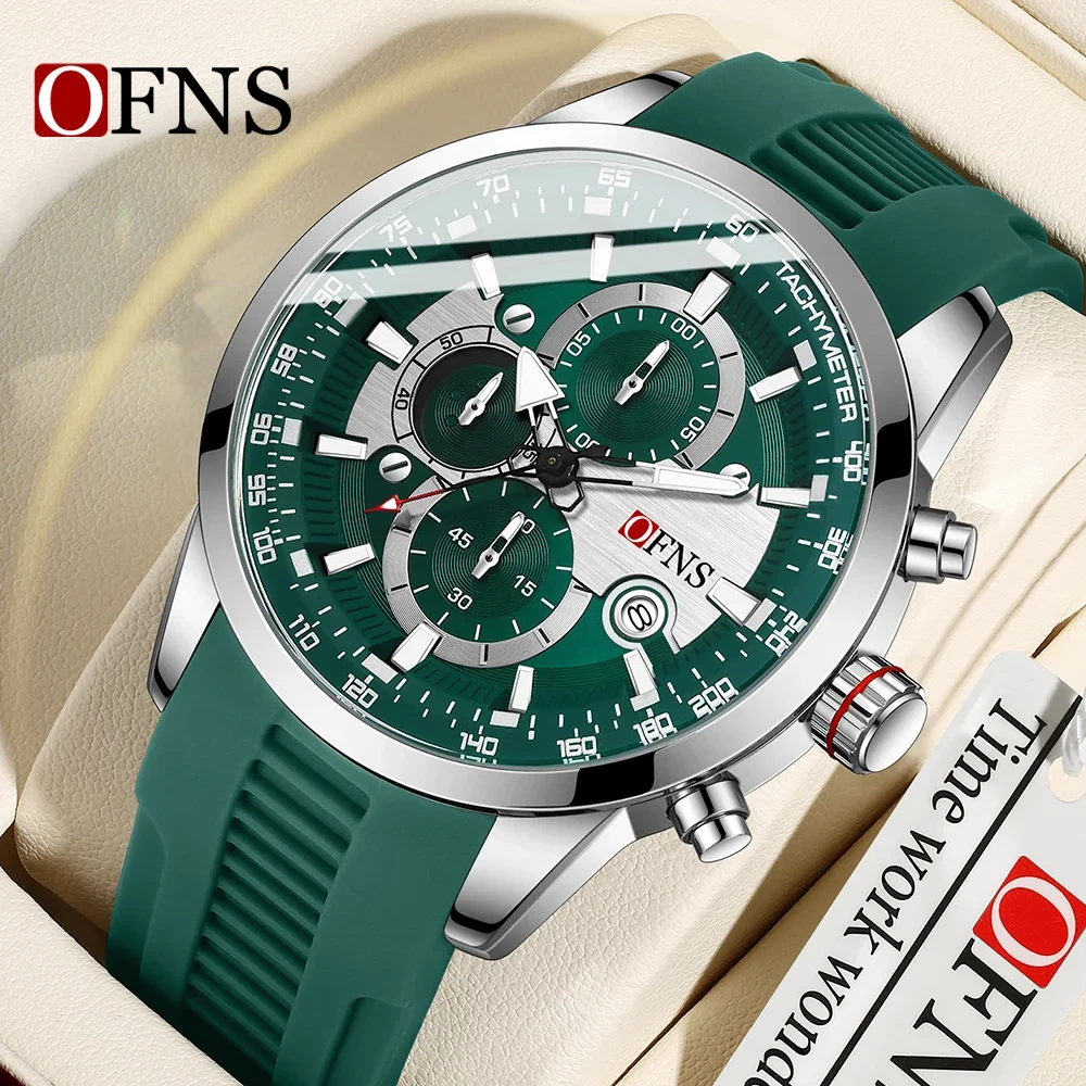 

OFNS Brand 8024 Top Fashion Men's Quartz Watch Business Six Pin Small dial Multi functional Calendar Waterproof Men's Watches