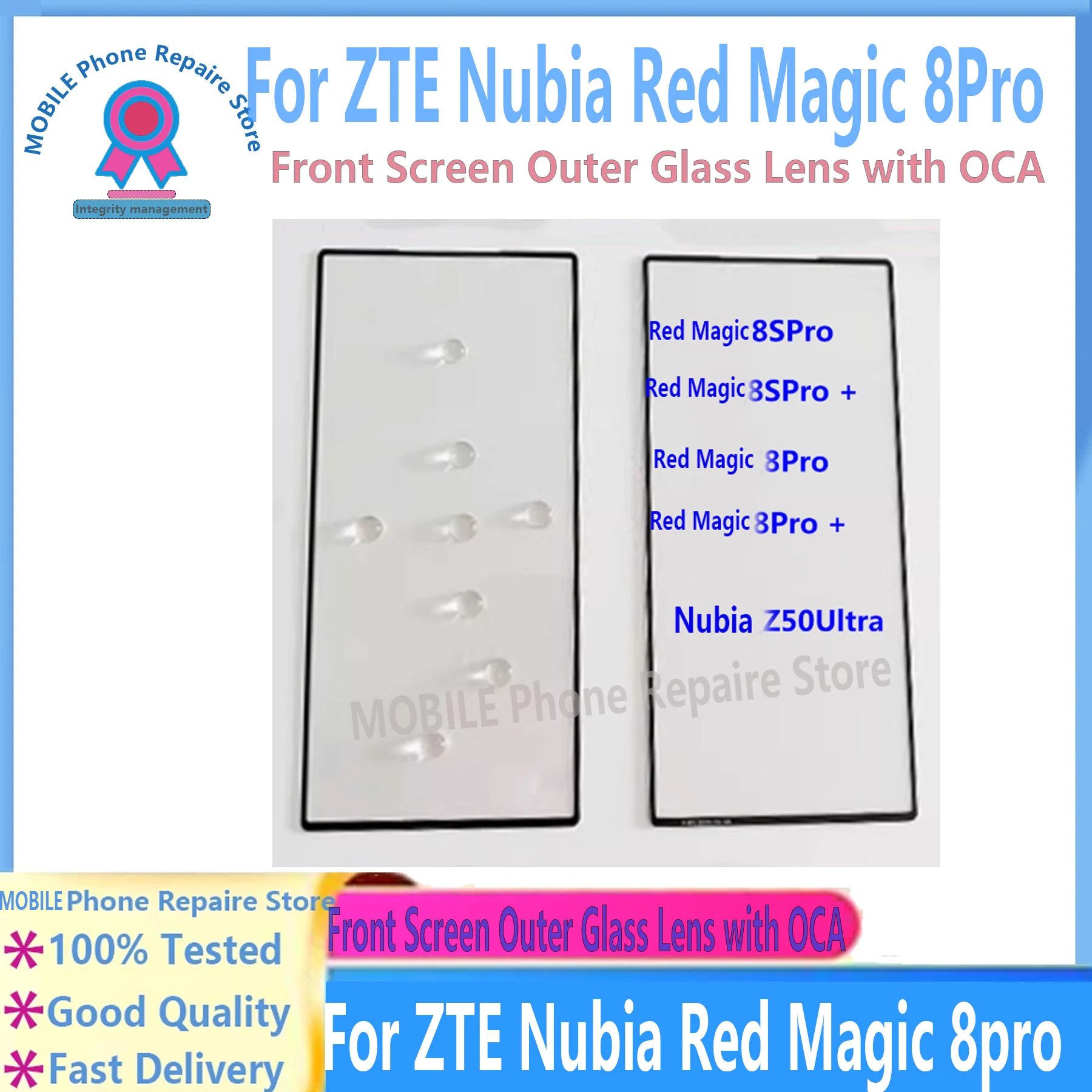Outer Screen For ZTE Nubia Red Magic 8Pro Plus NX729J  Front Touch Panel LCD Display Glass Cover Repair Replace Parts + OCA