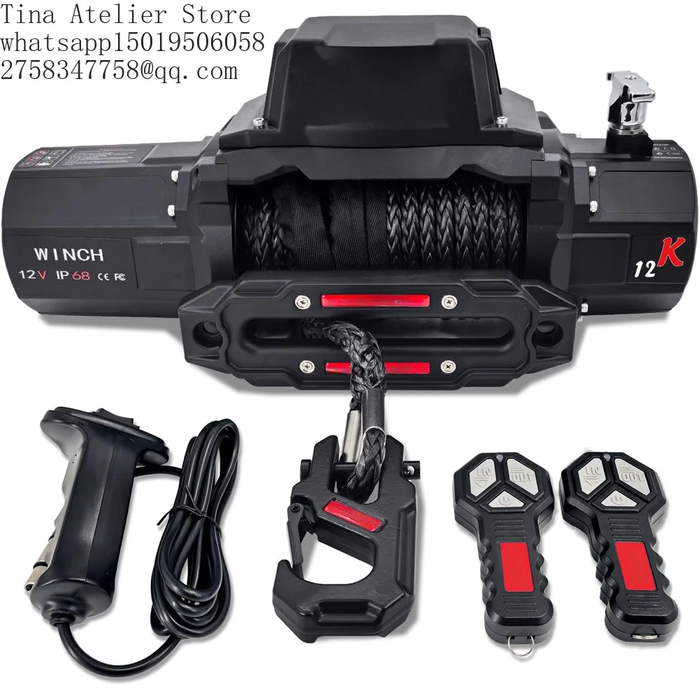 Electric Winch Waterproof Off-Road Vehicle Rescue Winchs 12000lbs  for Towing SUVs,Loggers,Trucks,Trailers,Jeeps
