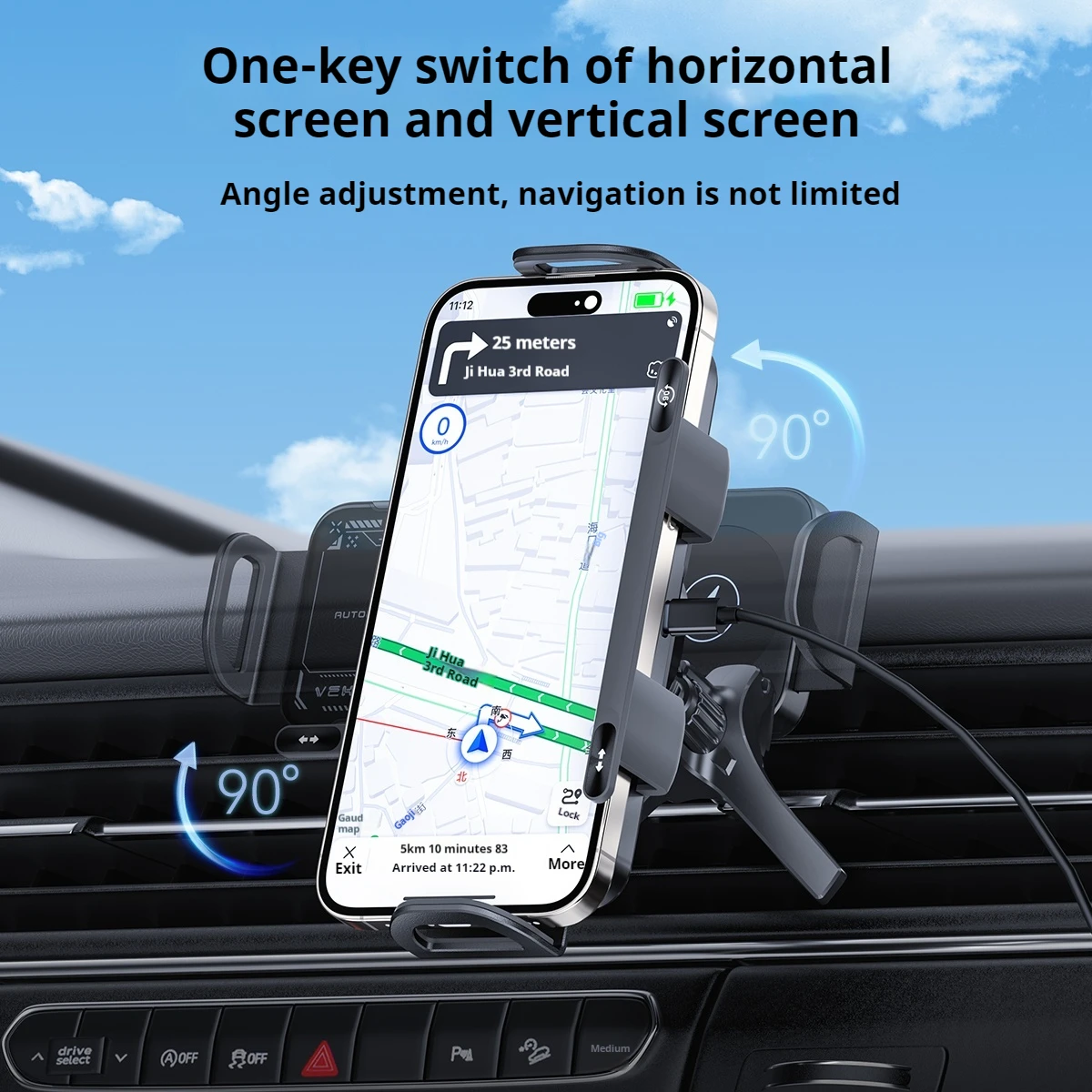 Touch-Controlled Rotating Wireless Car Charger Phone Holder, 15W Fast Charging Stand for iPhone 16 and Samsung Z Flip 6