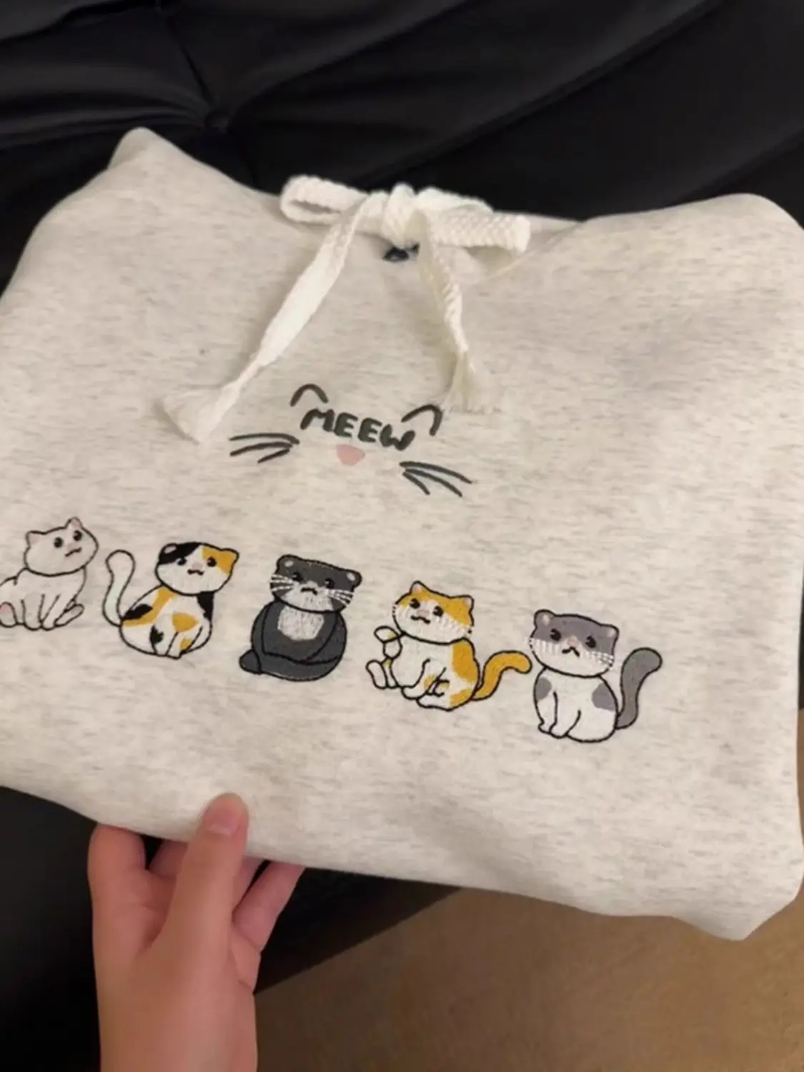 High Quality Cute Cats Embroidery Sweatshirt Hoodies Sweet College Girls Long Sleeve Pullover Korean Y2K Cartoon Oversized Tops