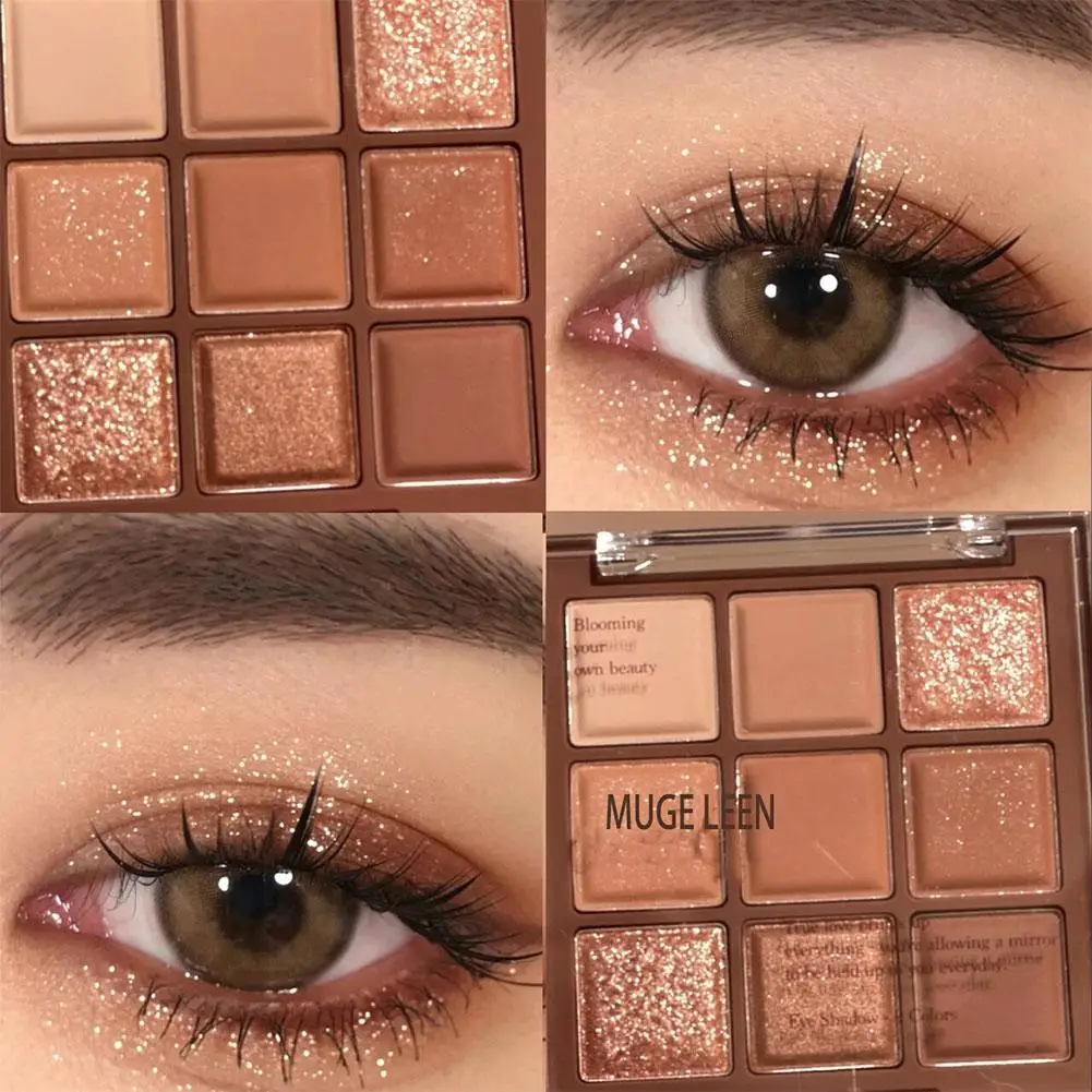 Paleta de sombras com 9 cores, marrom chocolate, perolado, fosco, glitter, brilhante, à prova d'água, maquiagem de longa duração, cosméticos