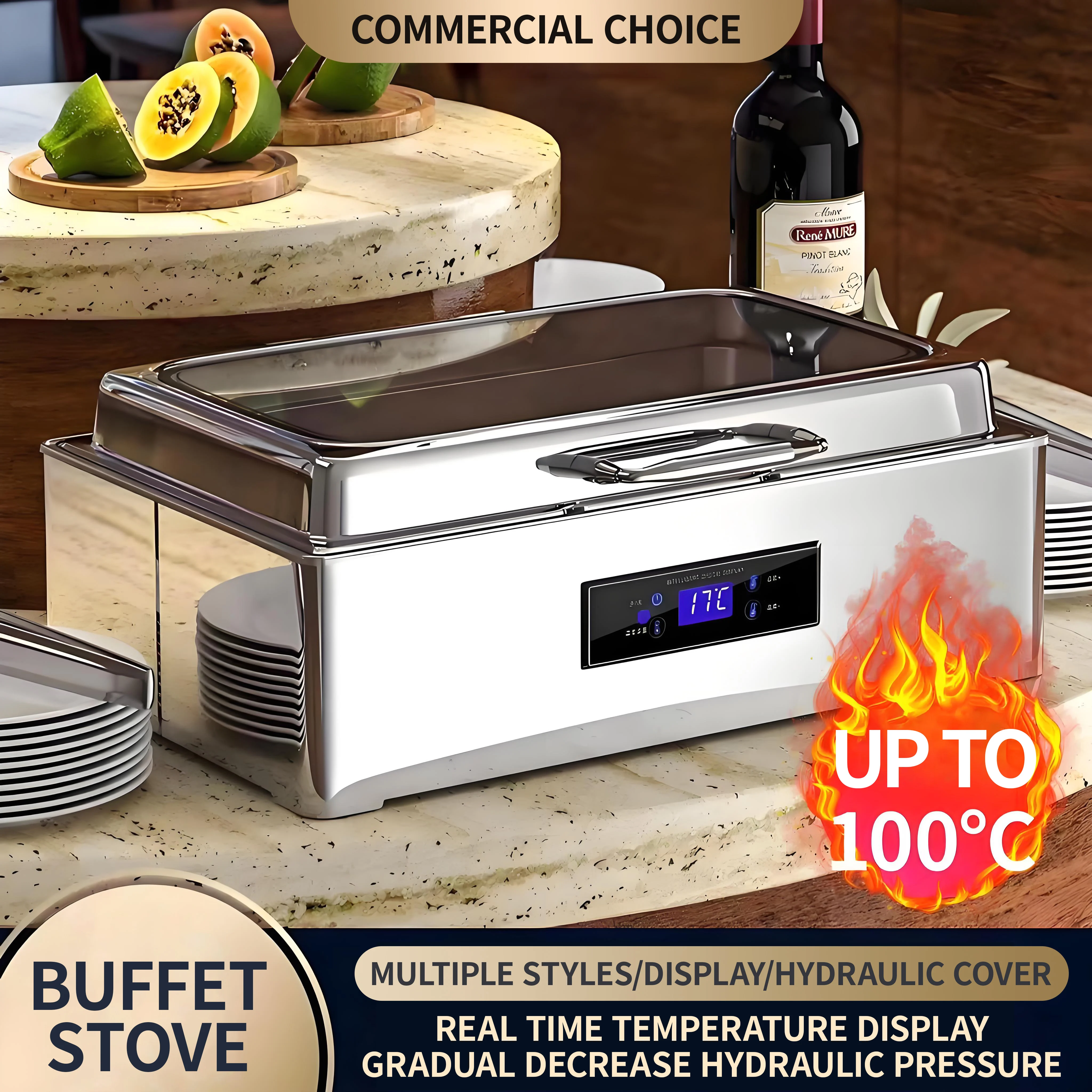 YITIAN Hotel Restaurant Luxury Catering Electric Stainless Steel Buffet Electric Plane Chafing Dish Food Heater Warmer Tray Set