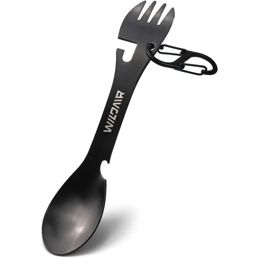 أدوات تخييم سبورك من الفولاذ المقاوم للصدأ مع ملعقة سكين شوكة زجاجة فتاحة علب 5 في 1 أدوات مائدة متعددة #1