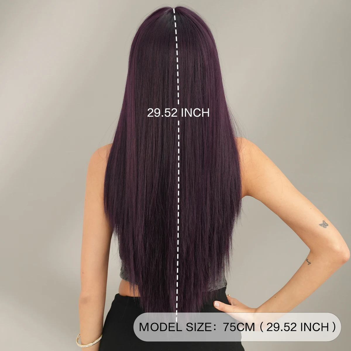 7JHH WIGS Brunette Wig Long Straight Middle Part Dark Purple Wig for Women Daily High Density Synthetic Heat Resistant Hair Wig