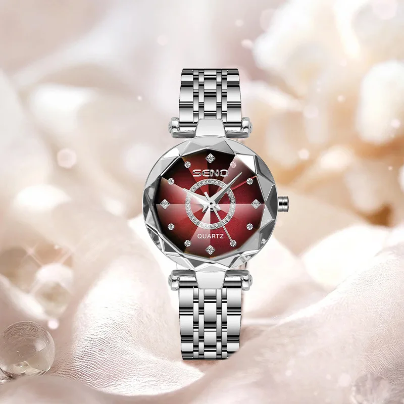 Heart of the Ocean Light Luxury Watch Diamond Brilliant Multi-faceted Glass Solid Steel Band นาฬิกากันน้ําสําหรับผู้หญิง