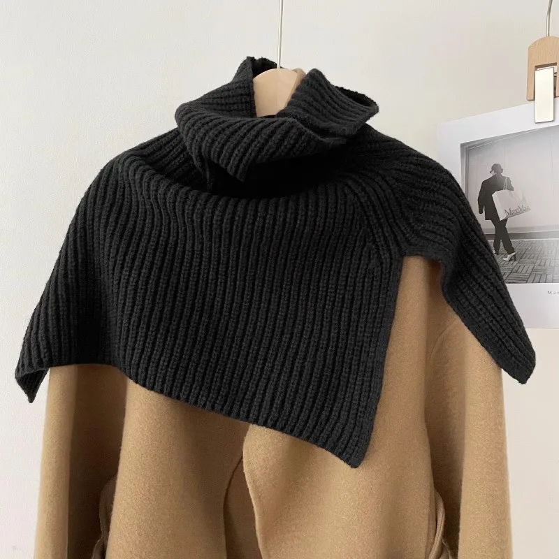 Split High Neck Knit Shawl for Women Winter Warm Pullover Scarf Neck Warmer Versatile Cold Weather Wrap