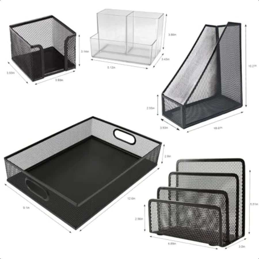 Настольные аксессуары, 5-компонентный черный офисный органайзер, набор лотков для файлов, держатель для журналов, чашка для ручек, держатель для липких заметок, сортировщик почты для писем f