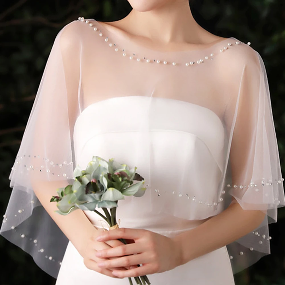 Ladies Tulle Capelet with Embroidered Lace Neckline Detail for Strapless Wedding Dresses and Summer Formal Outfit Layering