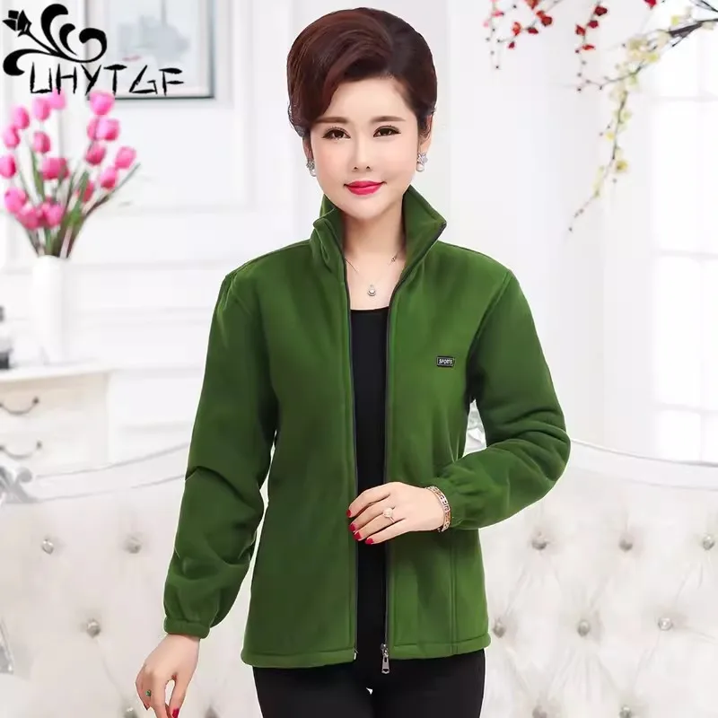 5XL Autumn Winter Jackets Women 2024 New Mid-Aged Fleece Stand Collar Warm Jacket Zipper Casual Outerwear Mother Short Coat Tops