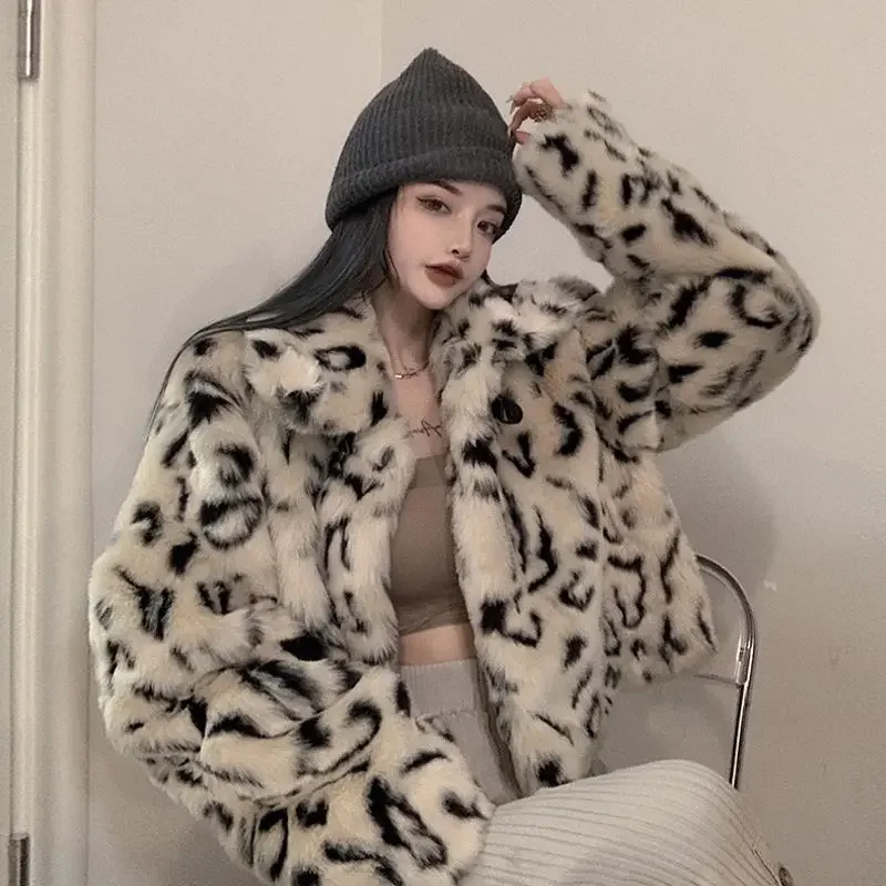 Plüsch jacke Frauen neue Winter kurze koreanische Version von losen Kunst pelz Leoparden muster Pelzmantel Frauen Winter