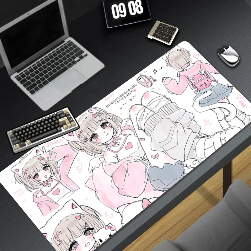 Computer Gaming Accessories Cute Mousepad Office PC Mouse Pad Pink Illustration Girl Keyboard Pad Desk Decoracion Anime Desk Mat