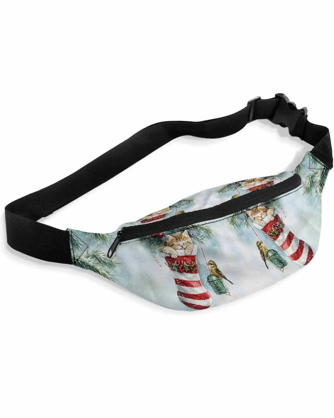 Cat Christmas Socks PlantsWaist Bags for Women Man Travel Shoulder Crossbody Chest Bags Waterproof Fanny Pack