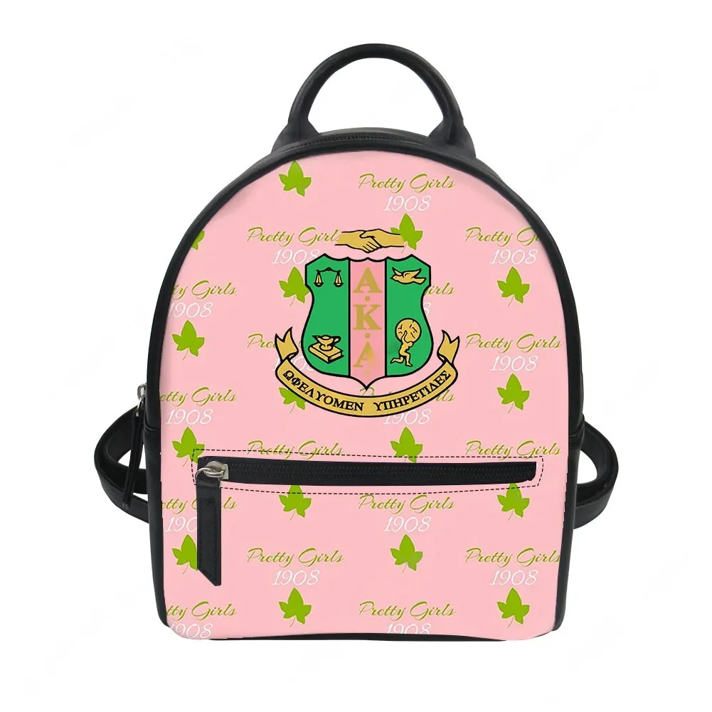 

Alpha Sorority AKA 1908 Custom Backpack Purse Women Kappa Alpha Schoolbags Double Shoulder Bag Daypack Leather Travel Bag