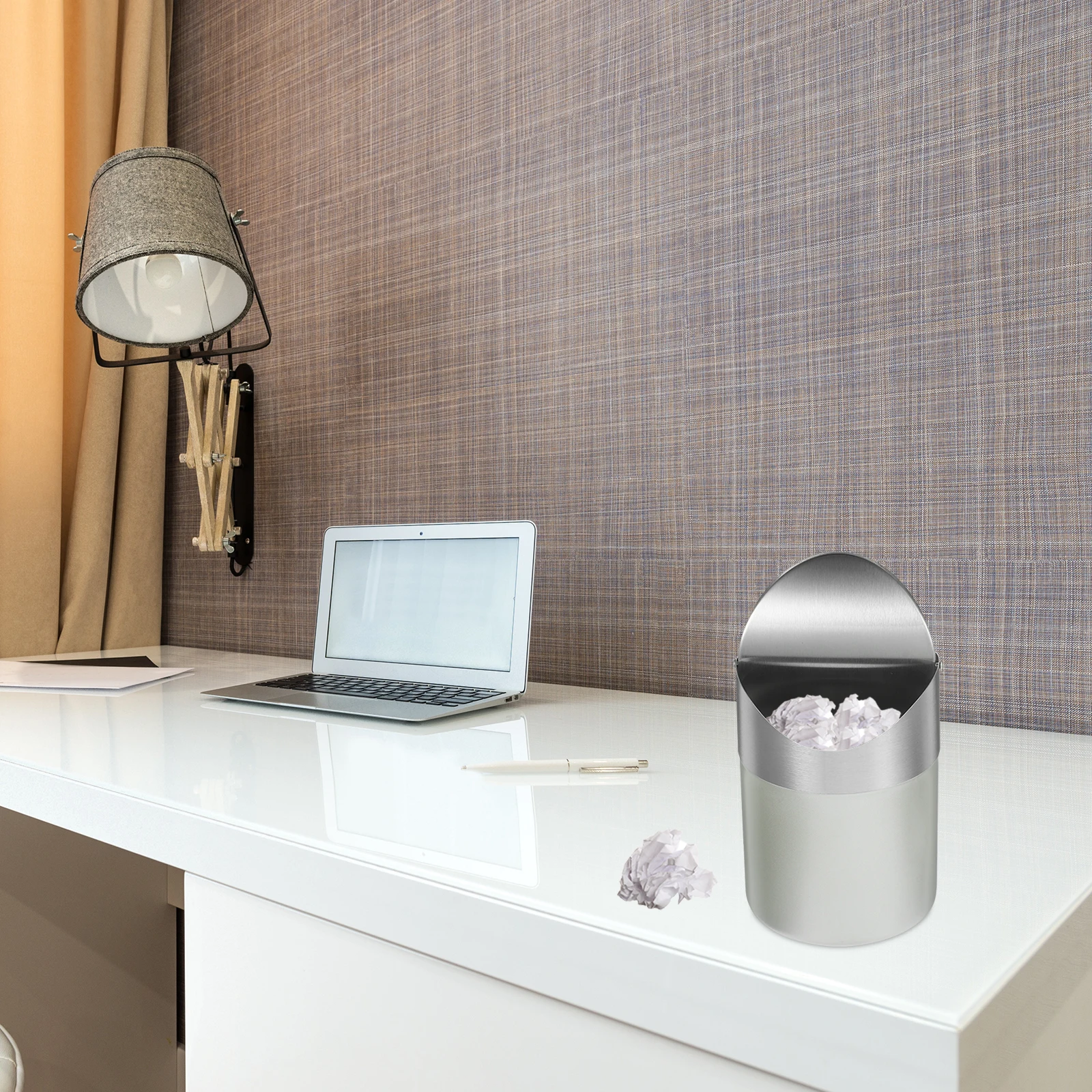 

Mini Desktop Trash Can Countertop Waste Bin Lid Stainless Steel Material Home Office Car Use Easy Disposal Prevent Odors